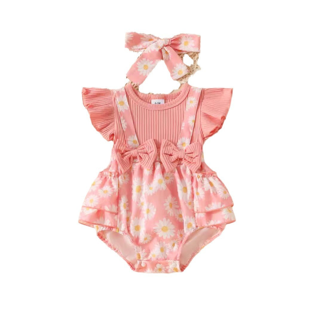 Candy Color Flower Print Pleated Cake Jumpsuit