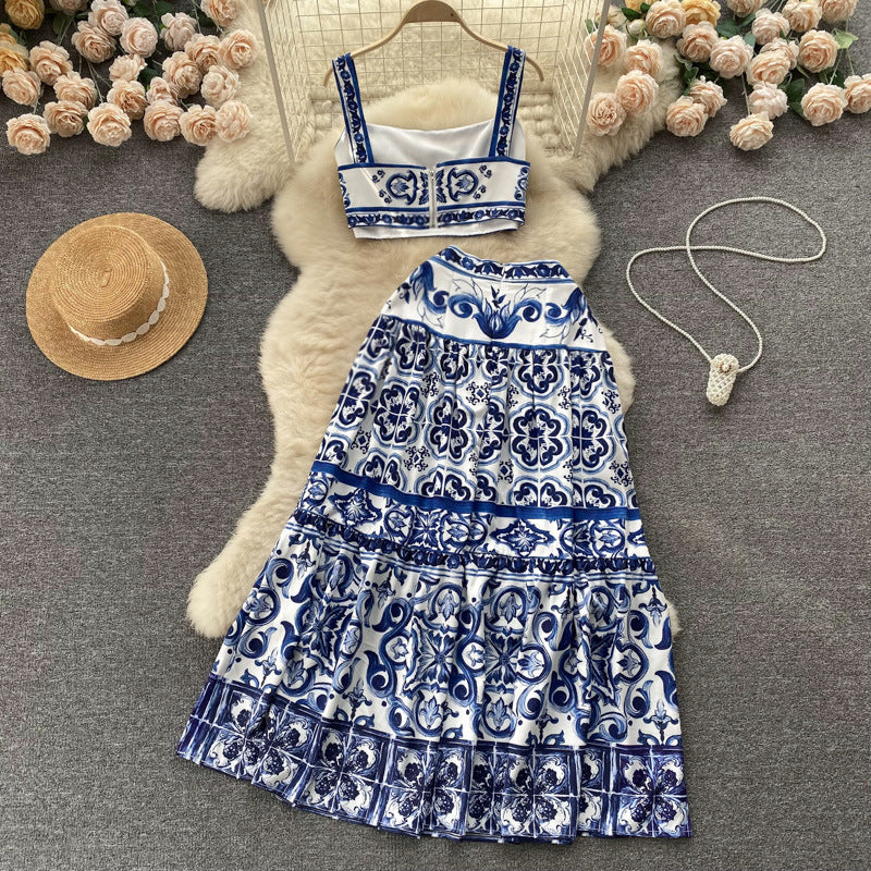 Blue And White Porcelain Printed Suit