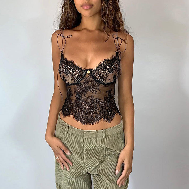 Popular Lace Small Sling Summer Low-cut See-through V-neck Vest