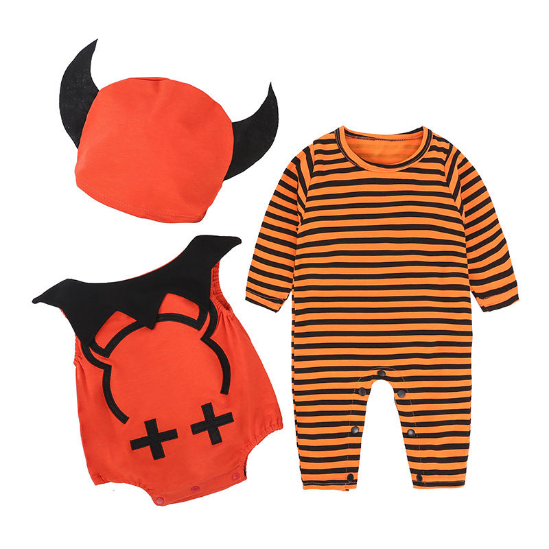 Children's Halloween Performance Wear Baby Romper Pumpkin Jumpsuit Hat