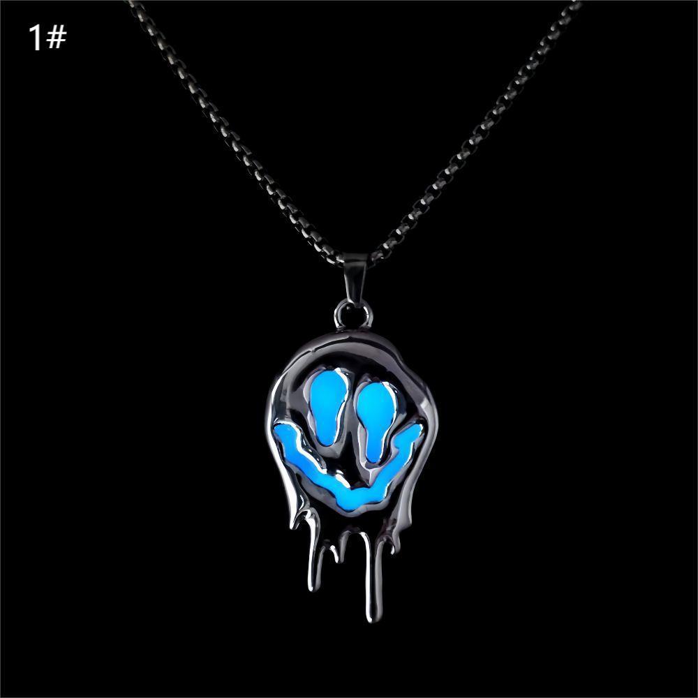 Zinc Alloy Noctilucent Necklace Halloween Ghost Glowing Grimace Pendant