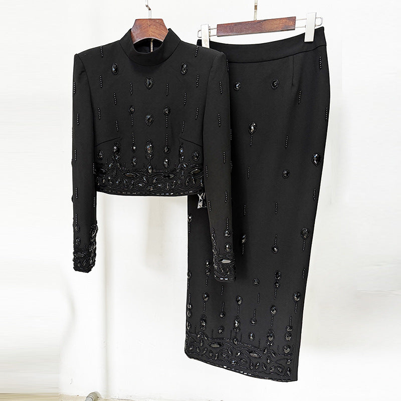 Beads Diamond Inlaid Short Top Long Skirt Suit