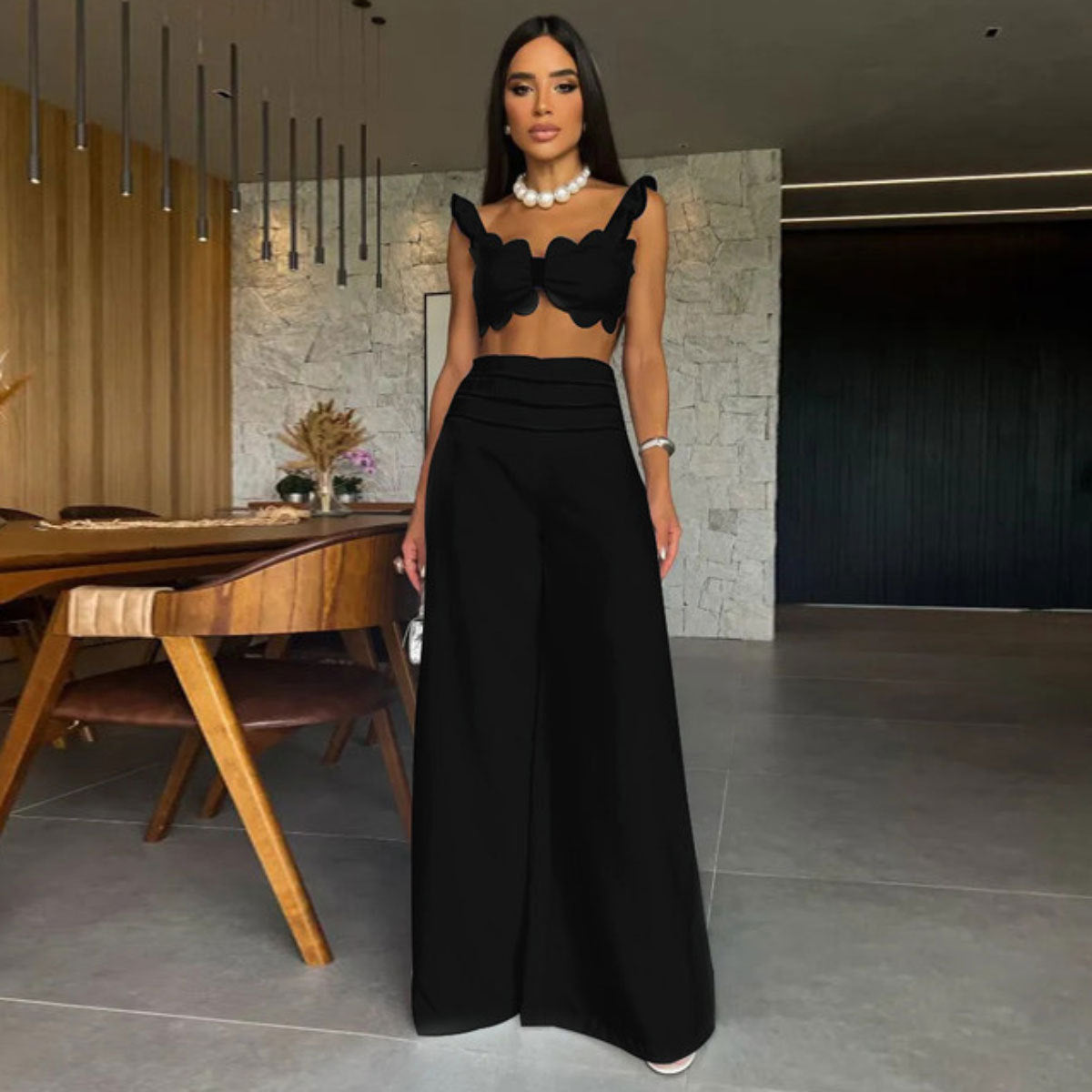 Suspenders Midriff Outfit Fashion Wide-leg Trousers Women's Suit