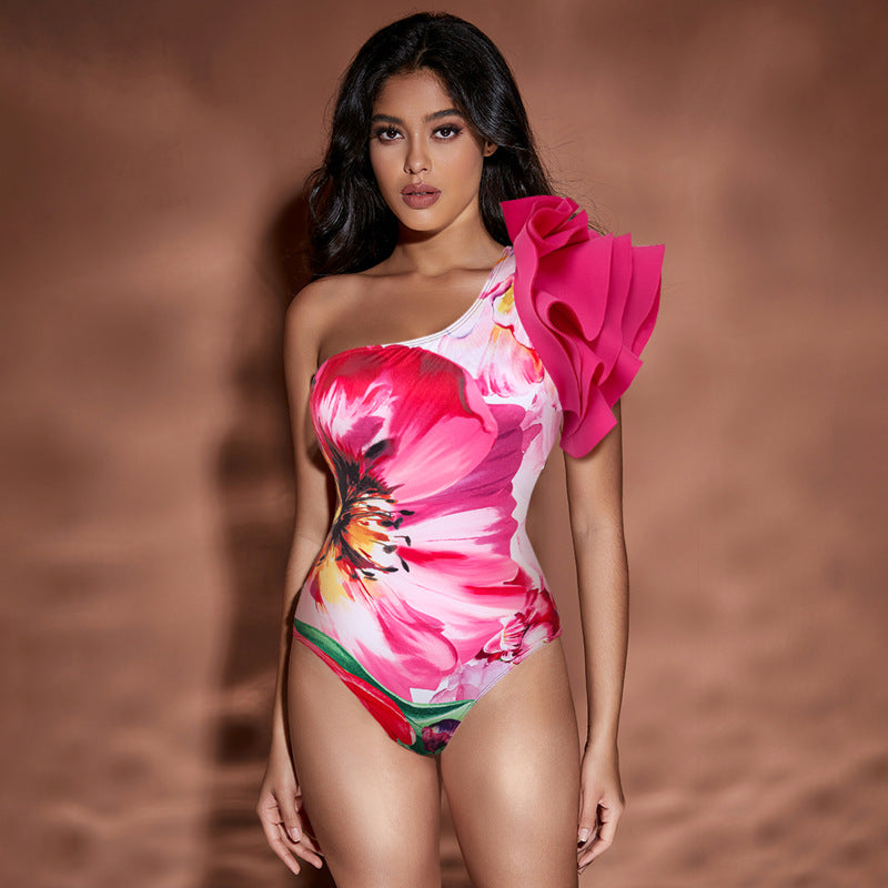 Fashion Design One-piece Swimsuit Flower Printing