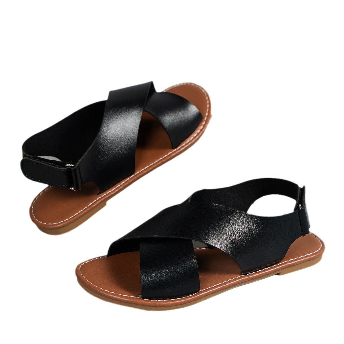 Women's Flat Sandals Retro Style Wide Strap Open Toe