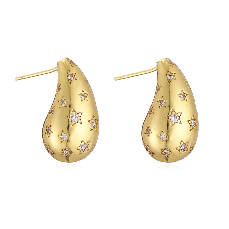 Love Star Full Zirconium Water Drop-shaped Earrings