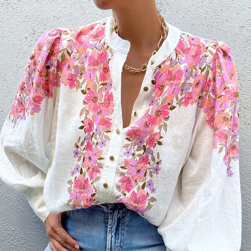 Women's Fashion Loose-fitting Long Sleeves Printed Shirt