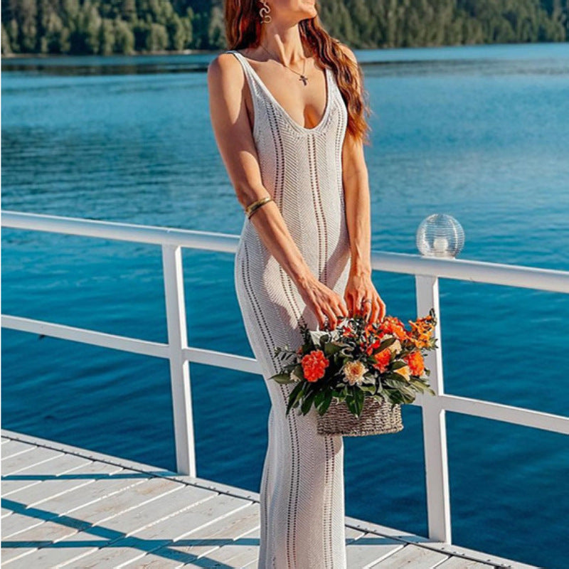 Vestido de playa de punto sin espalda para mujer