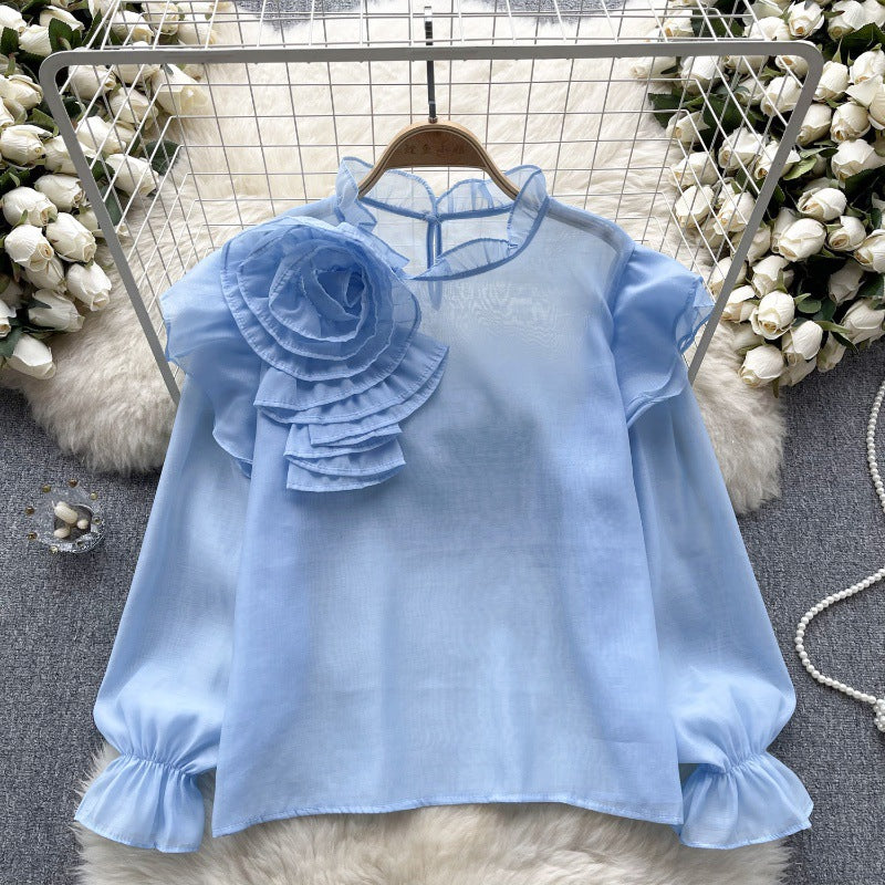 Sweet Ruffled Collar Pullover Puff Sleeve Chiffon Shirt