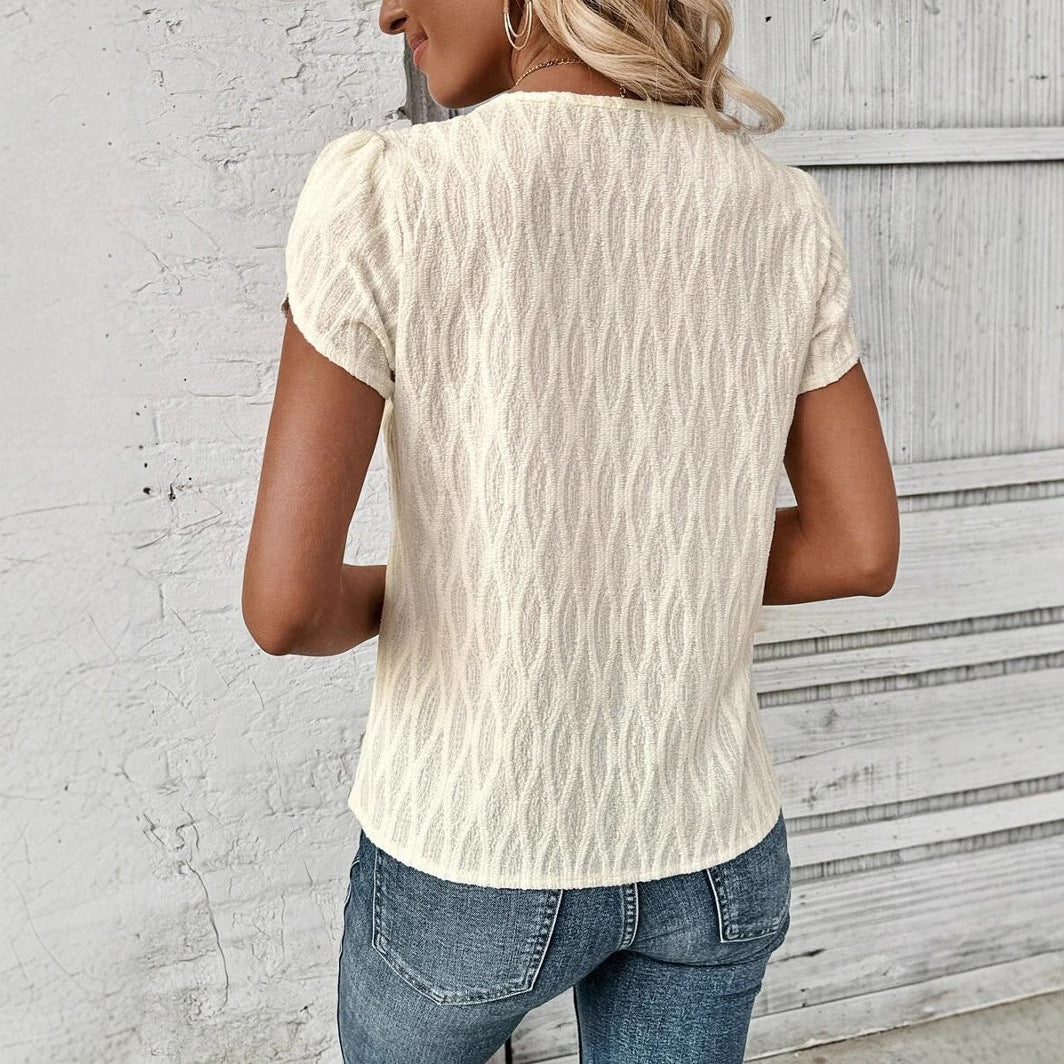 Diagonal Collar Solid Color Elegant Top
