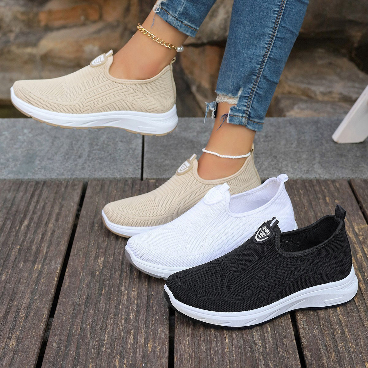 Women's Soft Bottom Slip-on Flyknit Breathable Casual Shoes