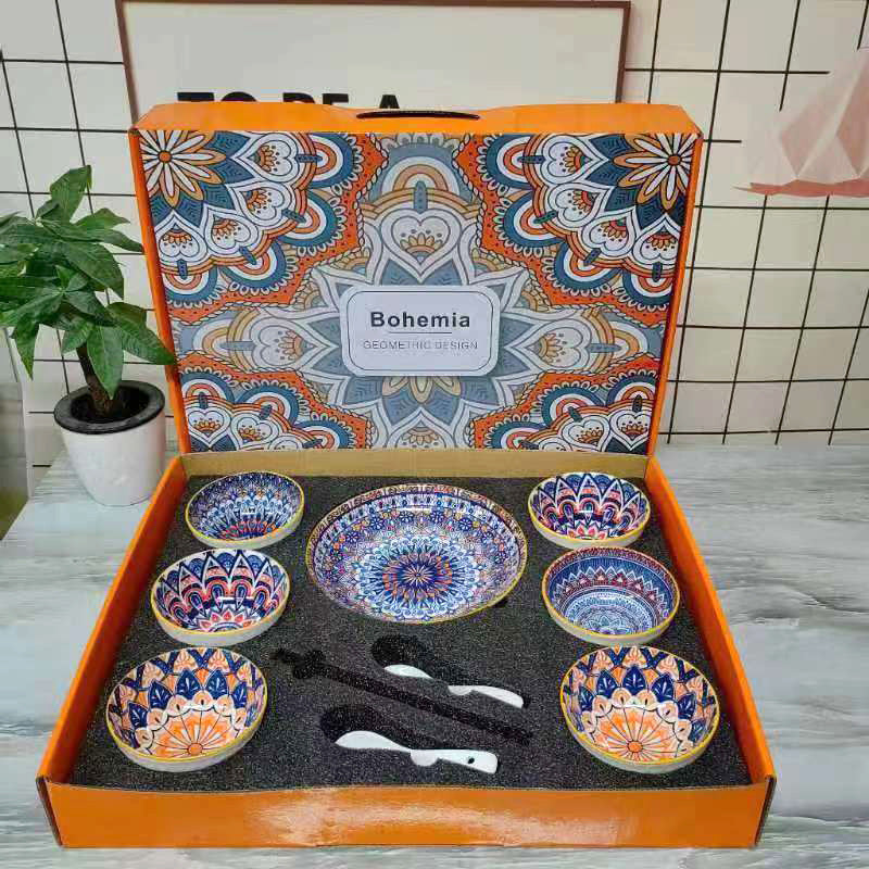 Bohemian Ceramic Bowl And Chopsticks Tableware Set