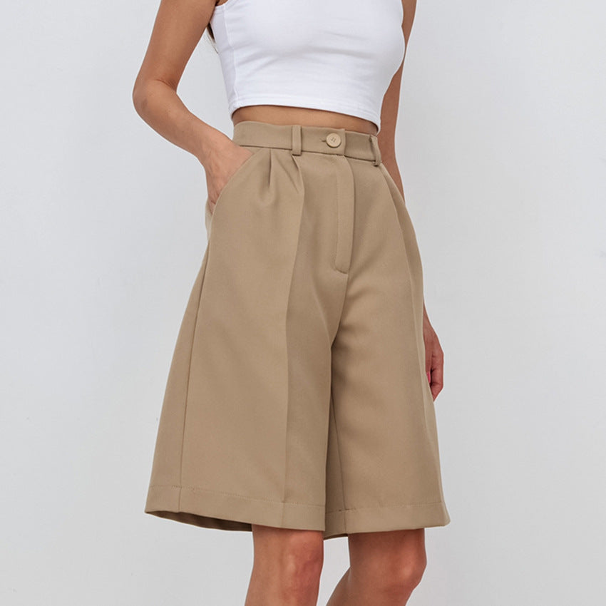 French Fashion High Waist Casual Cropped Pants