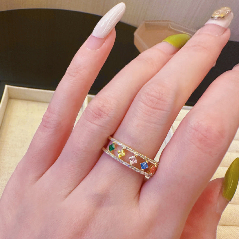 Rainbow Color Shiny Diamond Ring