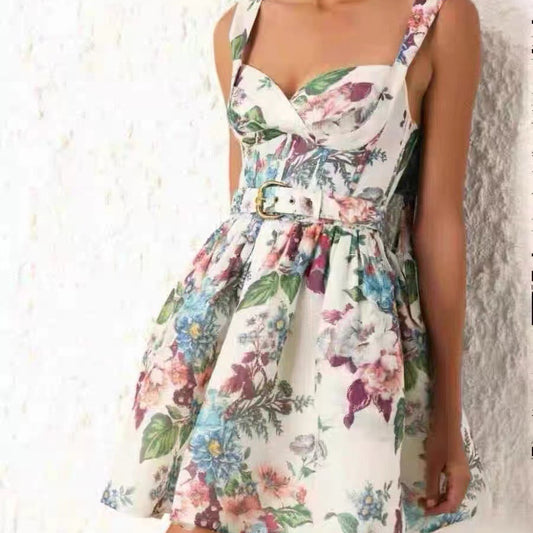 Vestido de tirantes con estampado floral y corte francés para mujer