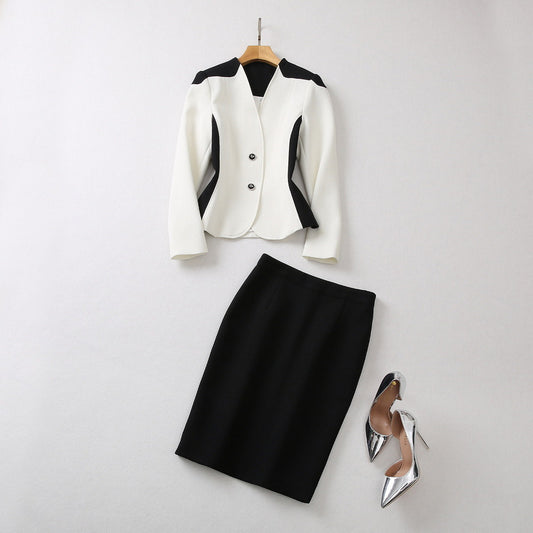 V-neck Small Suit Package Hip Skirt Suit