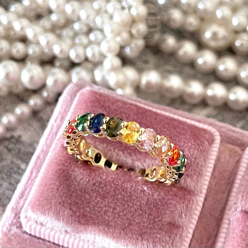 Rainbow Gang Drill Gold Oval Shiny Ring Female Fashion