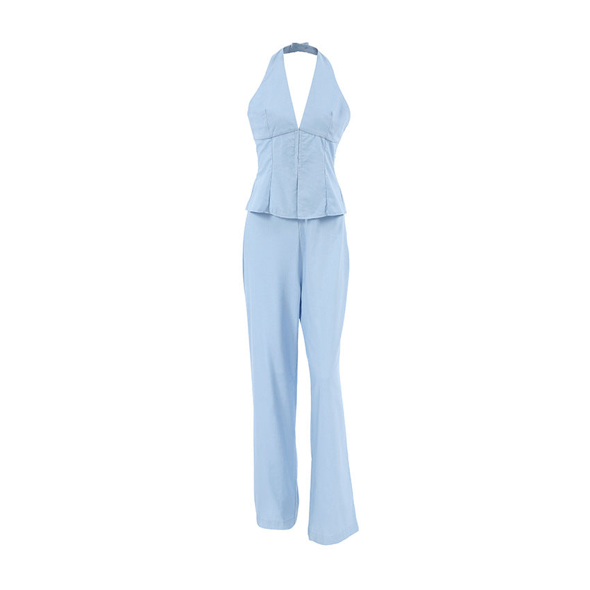 V-neck Halter Vest And Trousers Two-piece Set