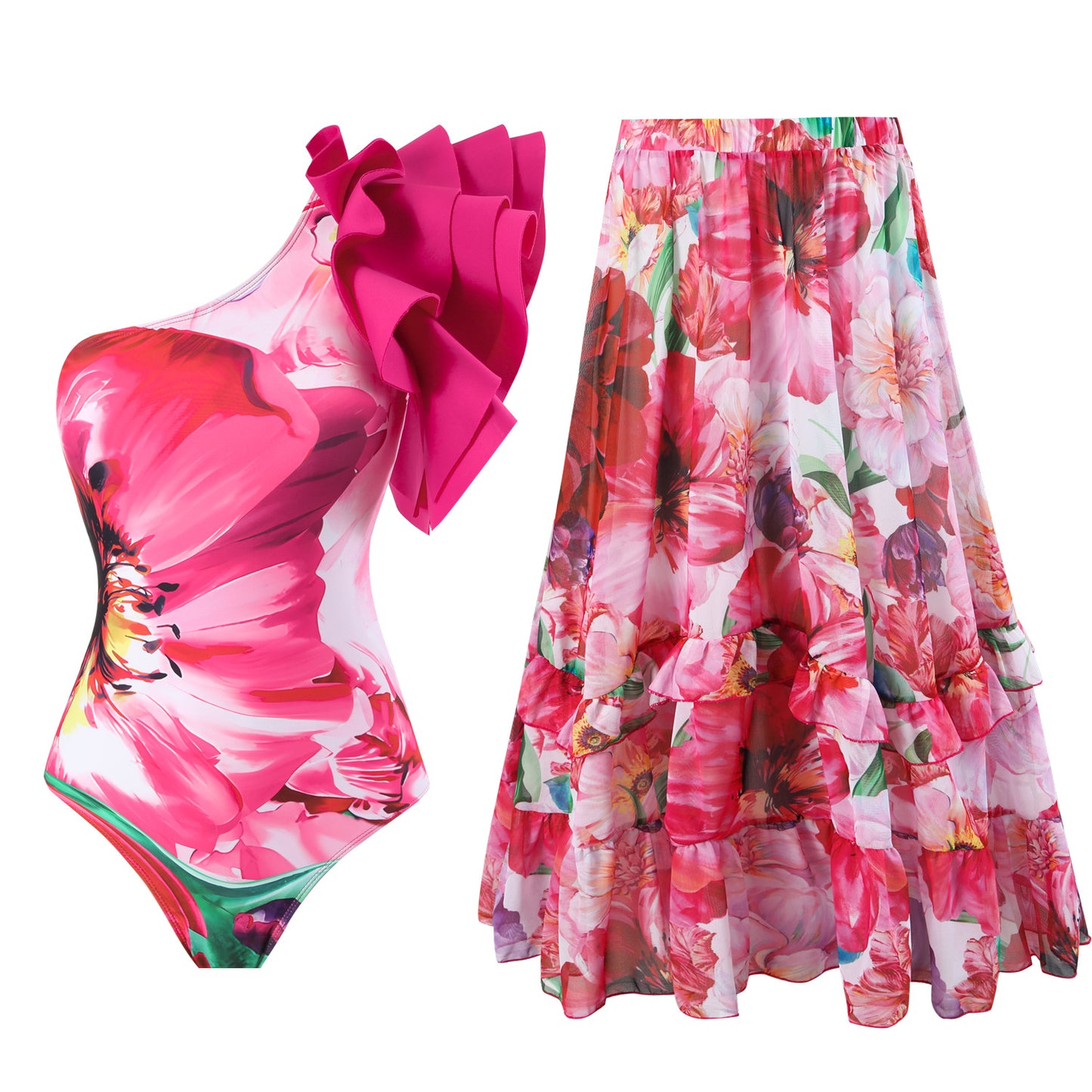 Fashion Design One-piece Swimsuit Flower Printing