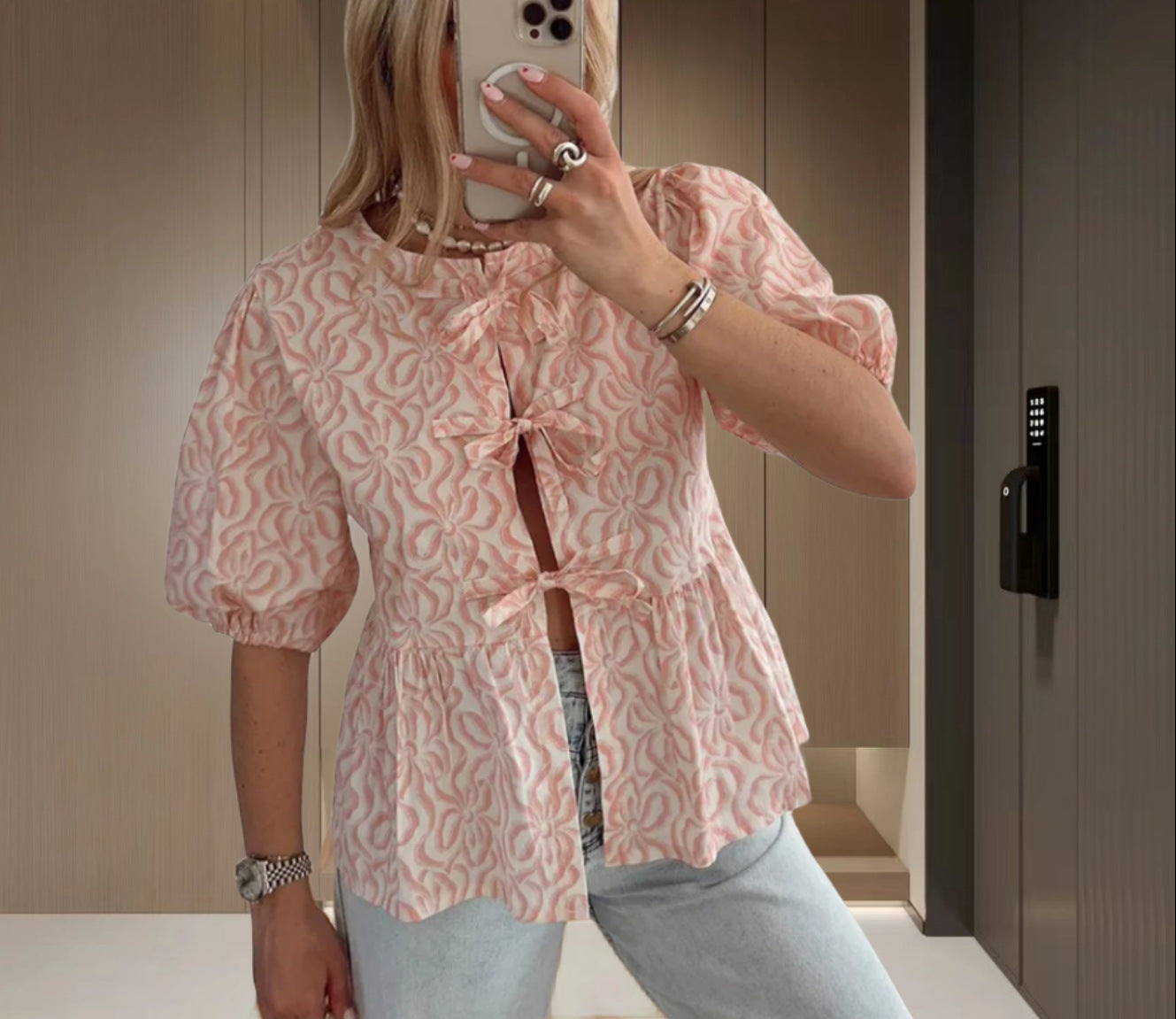 Lotus Leaf Puff Sleeve Shirt Women's Top