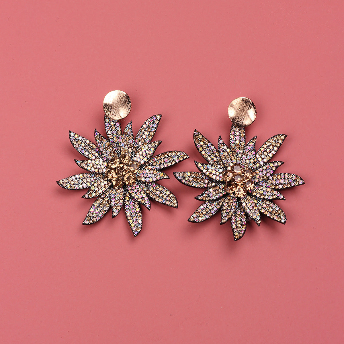 Vintage Fashion Full Rhinestone-encrusted Flower Earrings