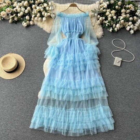 French Style High-grade Ruffled Mesh Cake Dress