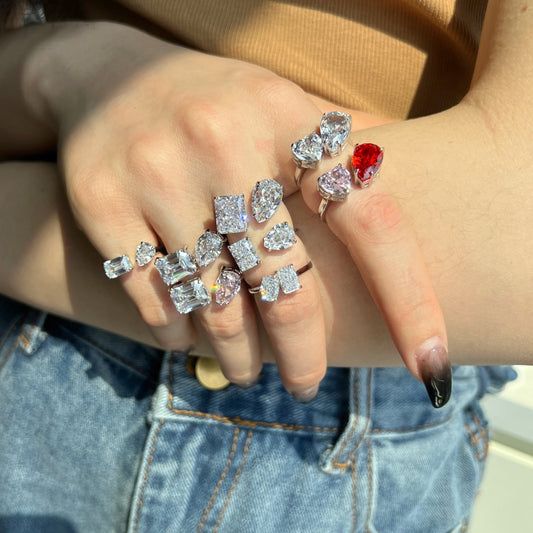 Luxury Kylie-Inspired Silver Ring Niche Female Full Rhinestone Zircon