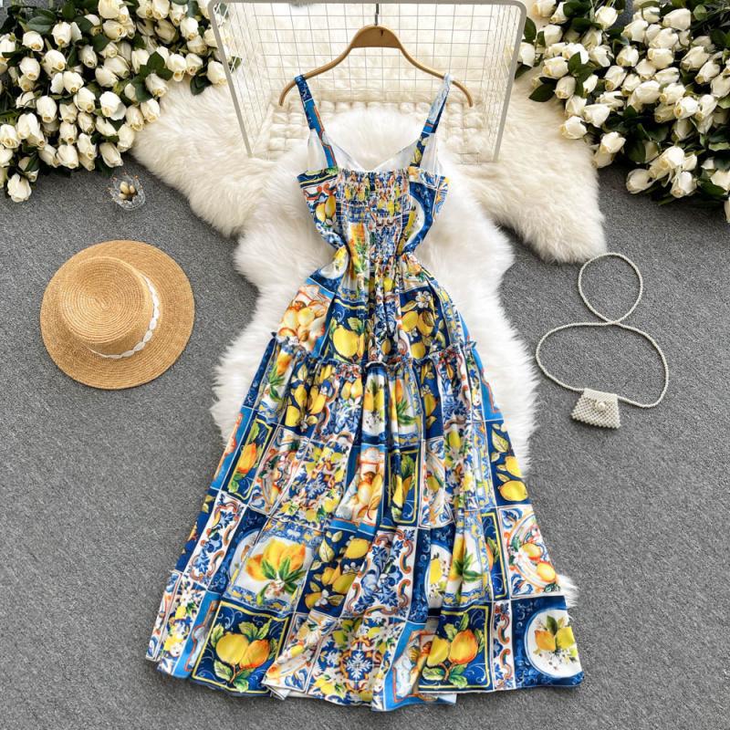 Retro Printed Tube Top Dress Sexy Sling