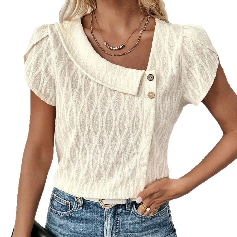 Diagonal Collar Solid Color Elegant Top