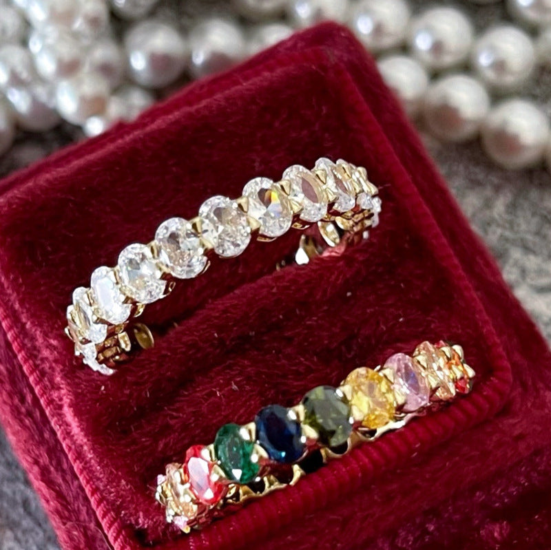 Rainbow Gang Drill Gold Oval Shiny Ring Female Fashion