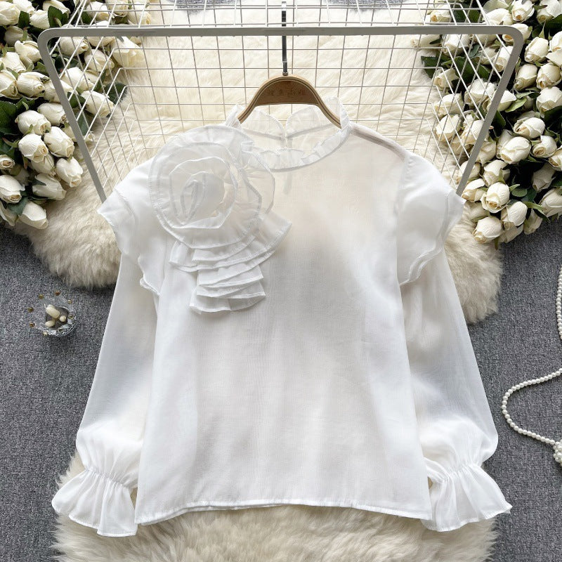 Sweet Ruffled Collar Pullover Puff Sleeve Chiffon Shirt