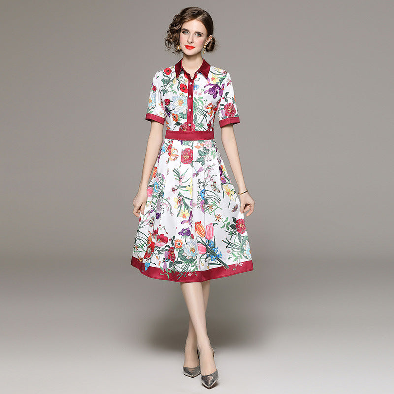 Waist Slimming Positioning Printed Short Sleeve Dress