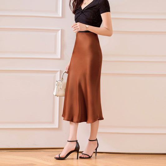 Satin Skirt Women's Glossy Slimming Silk