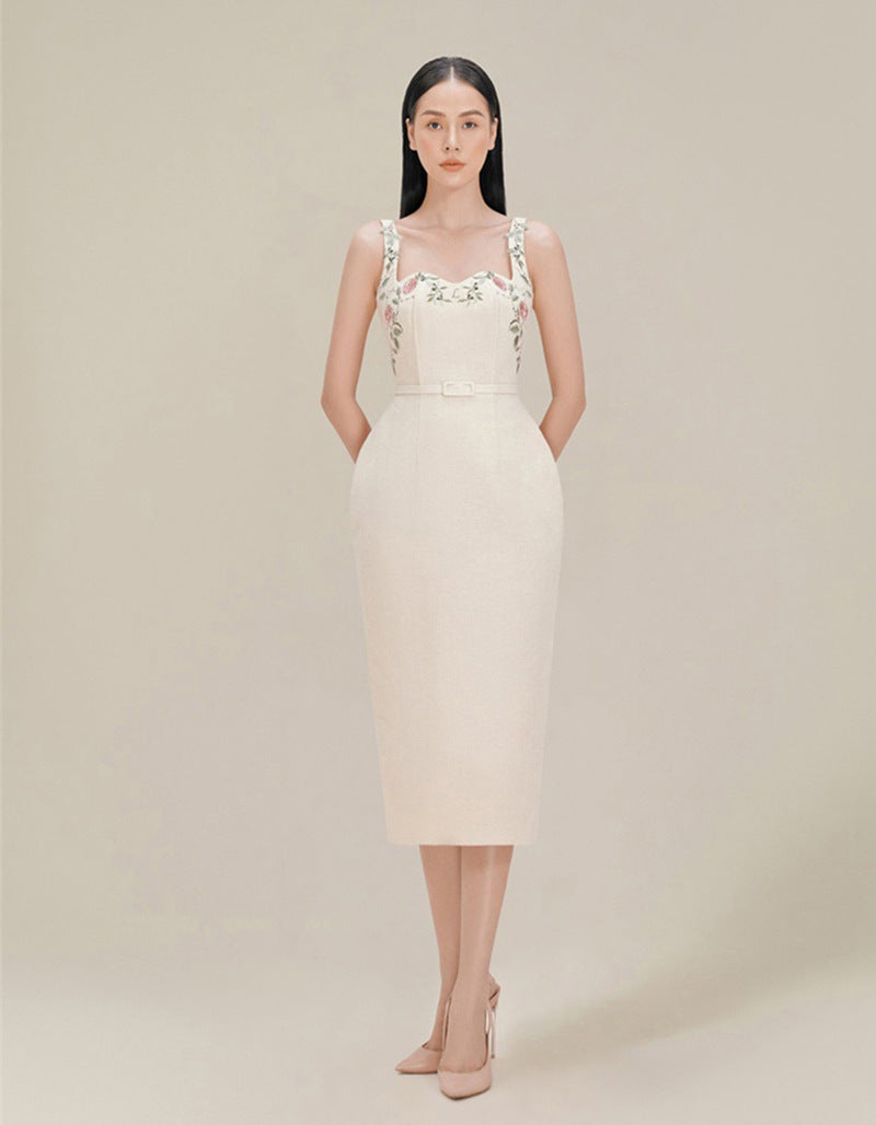 Niche Machine Embroidery Dress Strap Elegant Hip Skirt