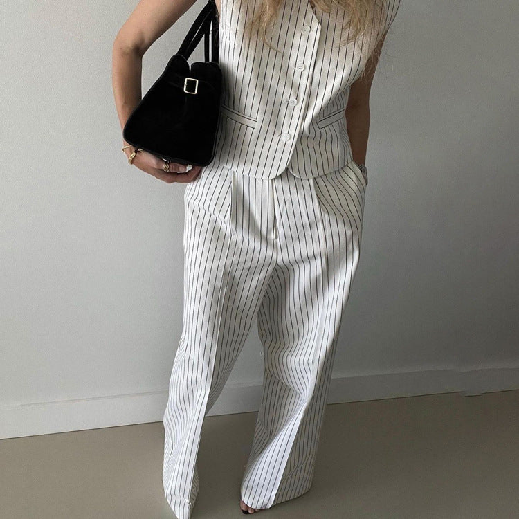 Women's Striped Vest Trousers Casual Wear Temperament Commute Suit