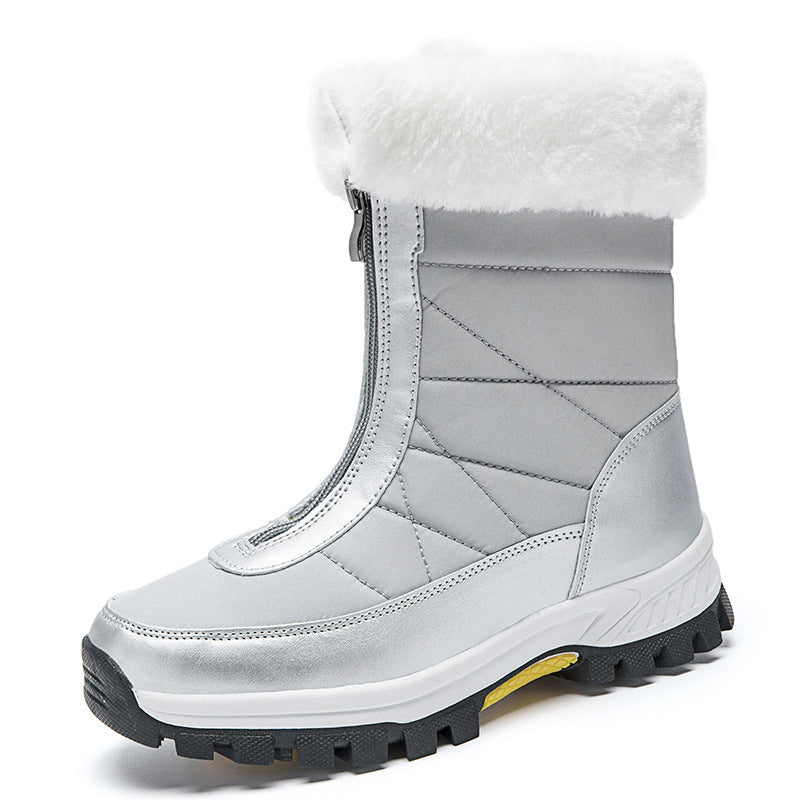 Botas de nieve impermeables para mujer hasta media pantorrilla con cremallera frontal