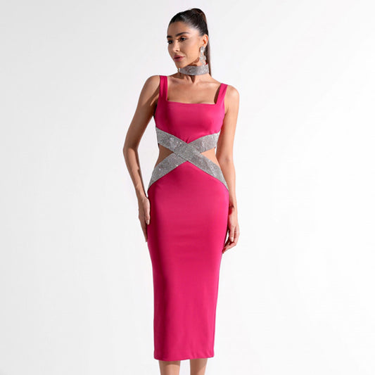 Bandage One-piece Dress Fashion Square Collar