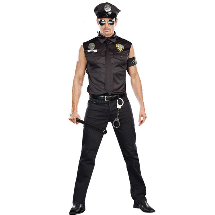 Handsome Sleeveless Shirt Male Police Stage Costume