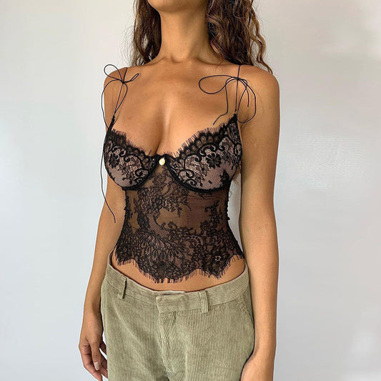 Popular Lace Small Sling Summer Low-cut See-through V-neck Vest