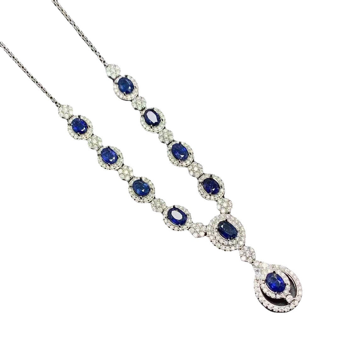 Inlaid Natural Sri Lankan Sapphire Necklace 925 Silver