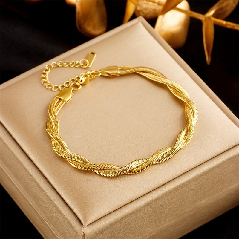 Stainless Steel Gold Plated Punk Fashion Double Layer Bracelet For Women Girl Luxury Jewelry