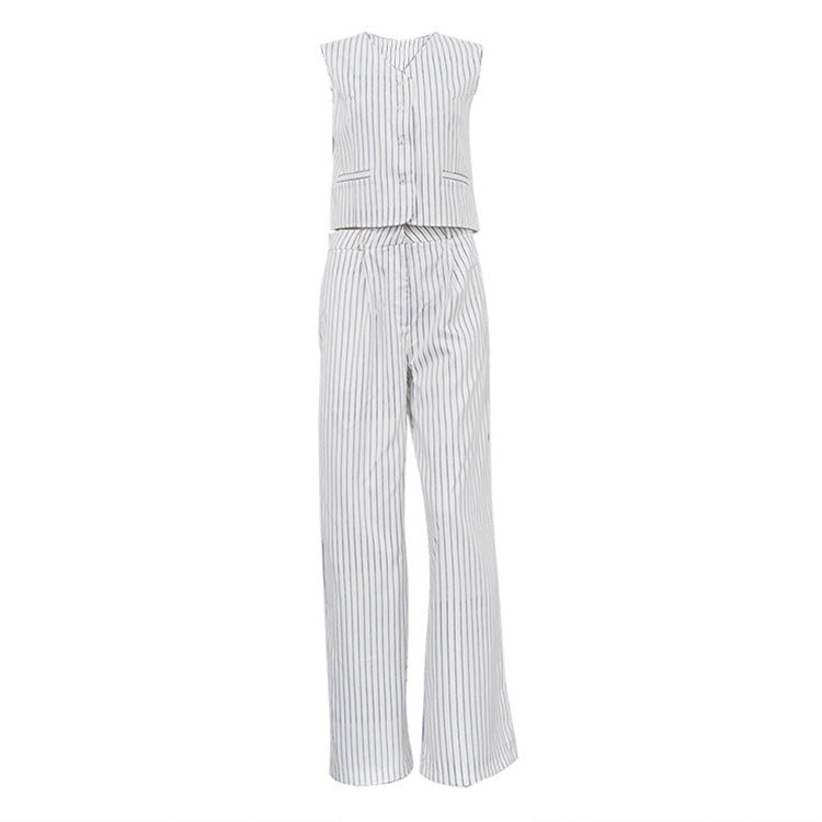 Women's Striped Vest Trousers Casual Wear Temperament Commute Suit