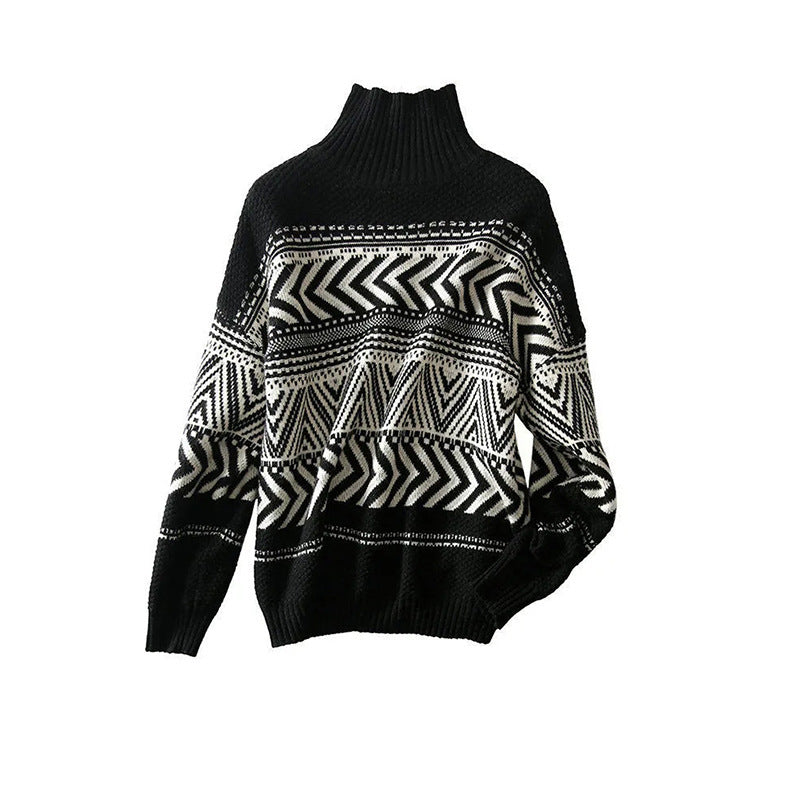 Women's Contrast Color Round Neck Knitwear