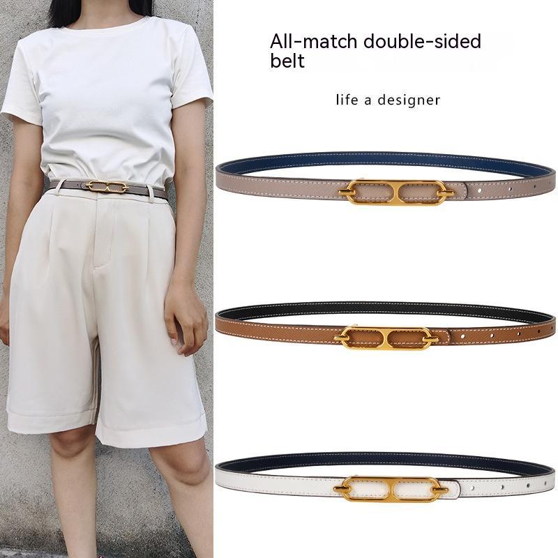 Genuine Leather Thin Belt All-matching Dress Decoration Ins