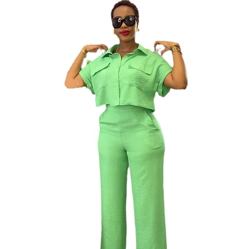 Shirt Wide Leg Trousers Fashion Suit