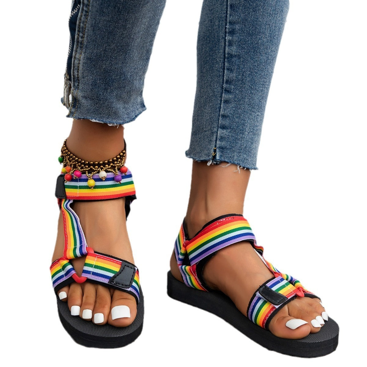 New Thin Bottom National Style Velcro Beach Sandals