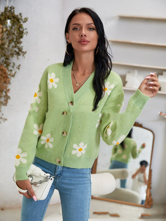 Green Little Daisy Cardigan Top Cardigan