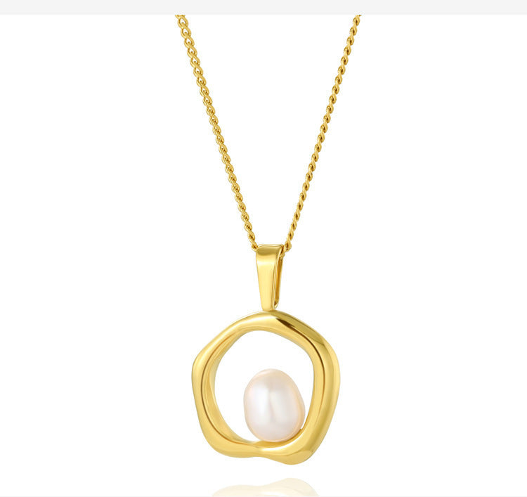 Shell Pearl Titanium Steel Pendant Necklace