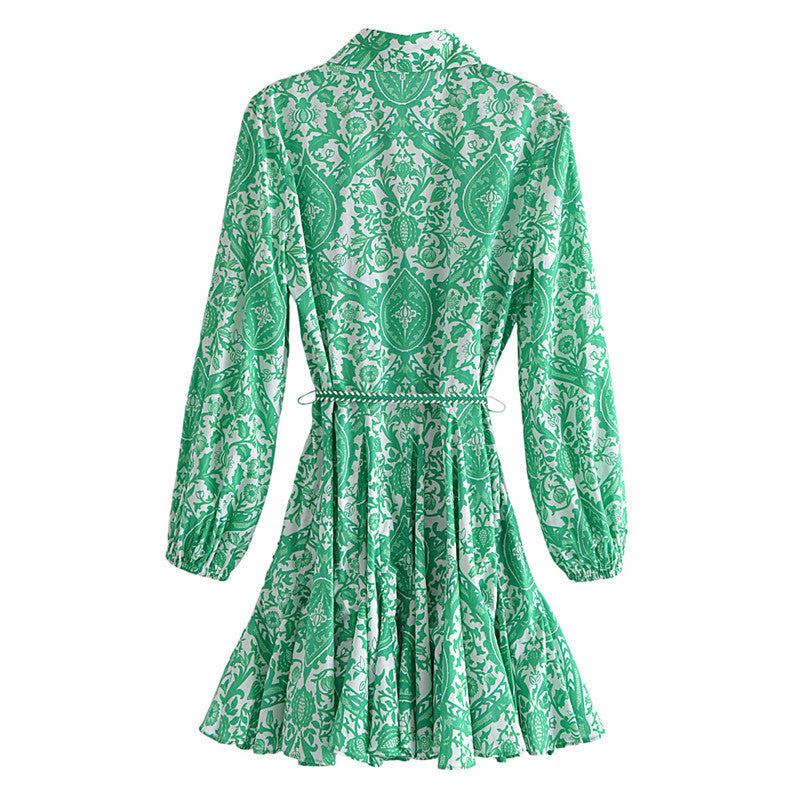 Women's Printed Lace-Up Shirt Dress