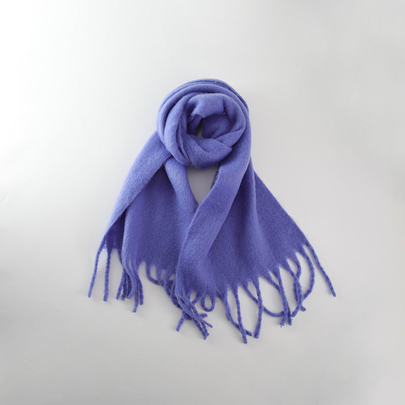 All-match Soft Glutinous Solid Color Cashmere-like Tassel Scarf For Women